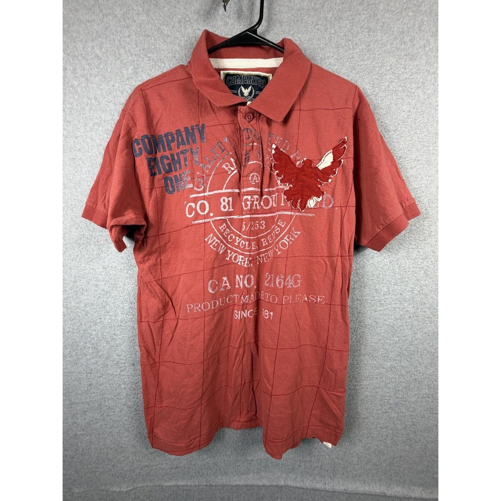Company 81 Polo Shirt Mens Large Red Graphic Eagle‎ Applique Casual Cotton
